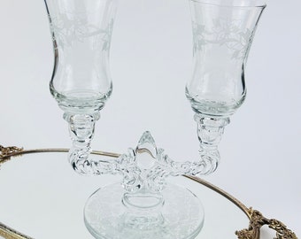 Clear Crystal Glass Votive Cups Set of 2 Vintage Christmas Poinsettia Home Interiors ~ Votive Glasses for Sconces or Candle Holders
