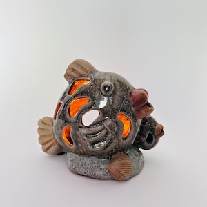 Ceramic Fish Candle Tealight Holder ~ Mamma and Baby Fish ~ Seaside Candle Holder ~ Nautical Tealight Holder