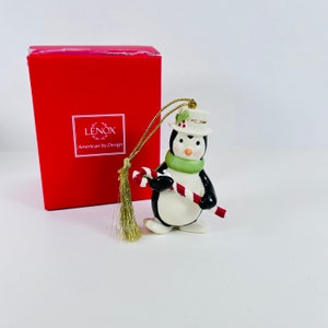 Lenox Porcelain Christmas Ornament Very Merry Penguin Ceramic Tree Ornament ~ Cream Ivory and Gold Ornaments