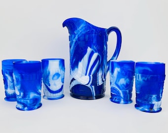 ヴィンテージ エイボン コバルトブルー ガラス ピッチャー：アメリカン