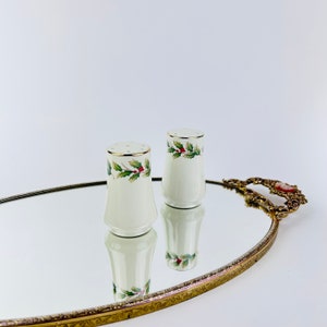 Vintage Christmas Holly Berry Ivory Porcelain Salt and Pepper Shakers ~ Christmas Holiday New Years Eve Party