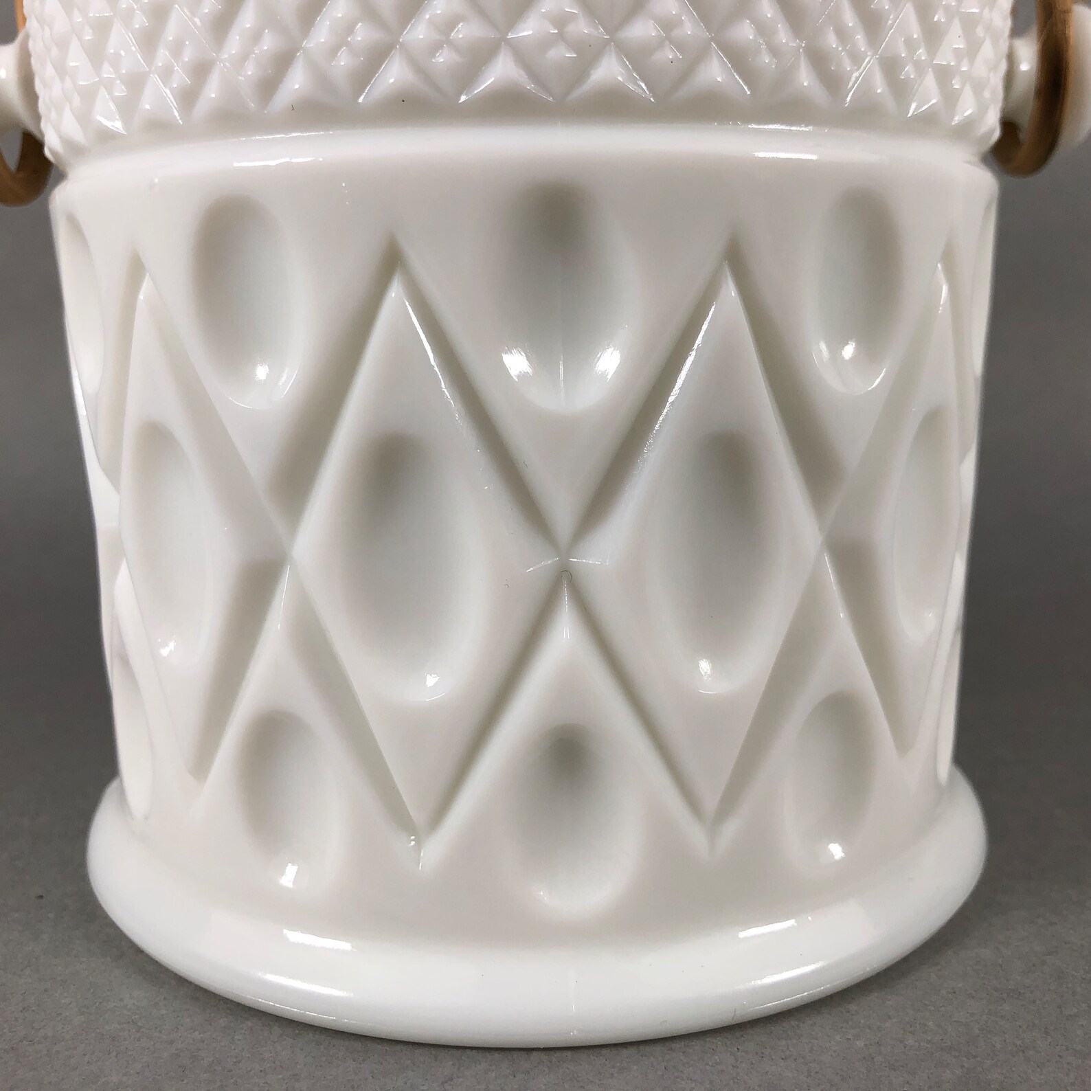 Vintage Imperial Milk Glass Biscuit Jar Raffia Handle Etsy