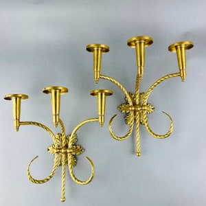Vintage Solid Brass Wall Candle Holders ~ Italian Wall Mounted Sconces Candlestick Holder ~ Wall Hanging Taper Candle Holders Set