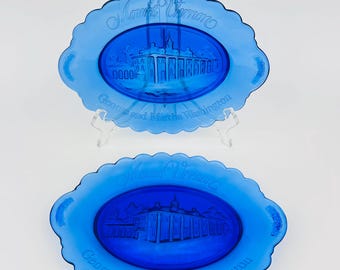 Vintage Avon Fostoria Cobalt Blue Plate: George & Martha Washington Dish