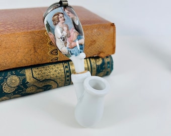 Delicia del coleccionista: antigua pipa de tabaco alemana de cuerno de porcelana Gesteckpfeife
