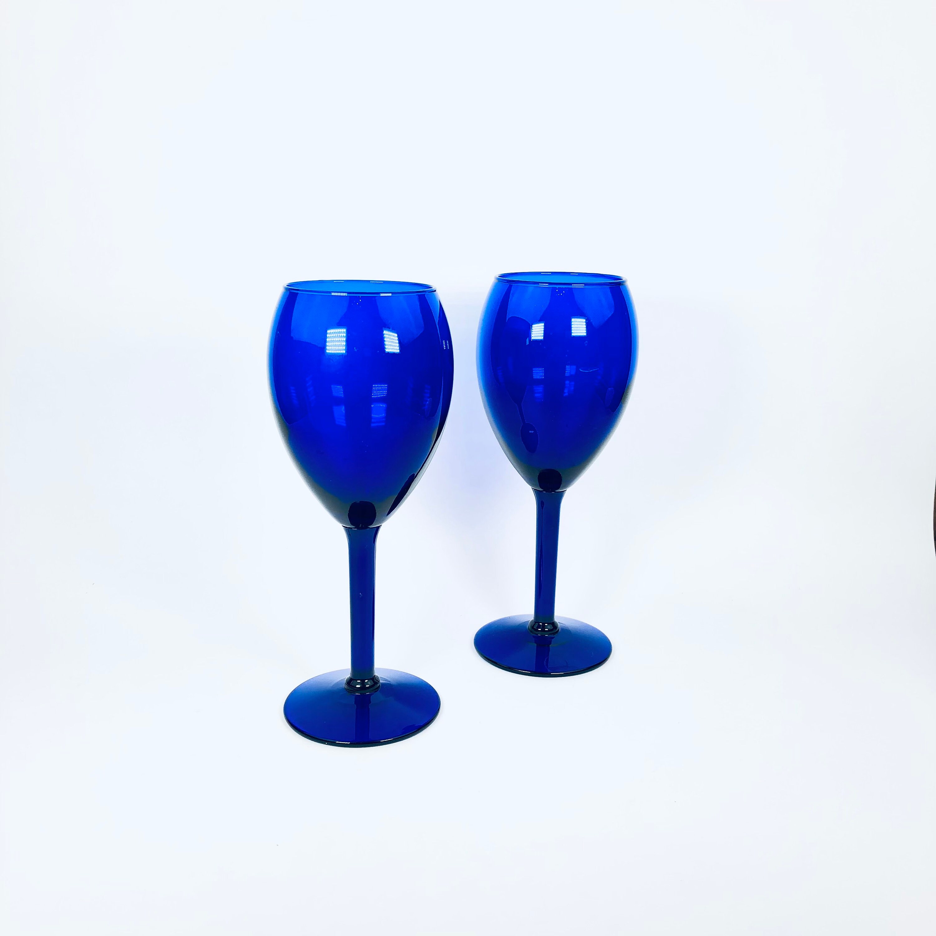 Cobalt Blue Glass Wine Glasses Goblets Set of 2 Etsy