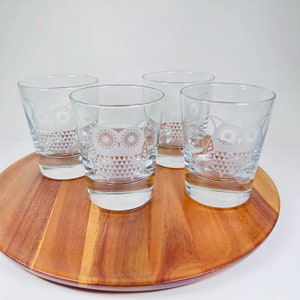 Vintage Old Fashion Rock Brandy Cognac Bourbon Whiskey Snifters Owl Glasses Set of 4