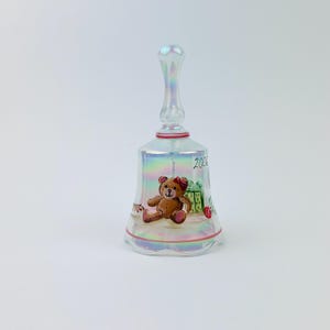 Fenton Christmas Teddy Bear Bell ~ Iridescent Hand-Painted Glass Bell ~ Fenton Art Glass Collectible Bell ~ Made in the USA