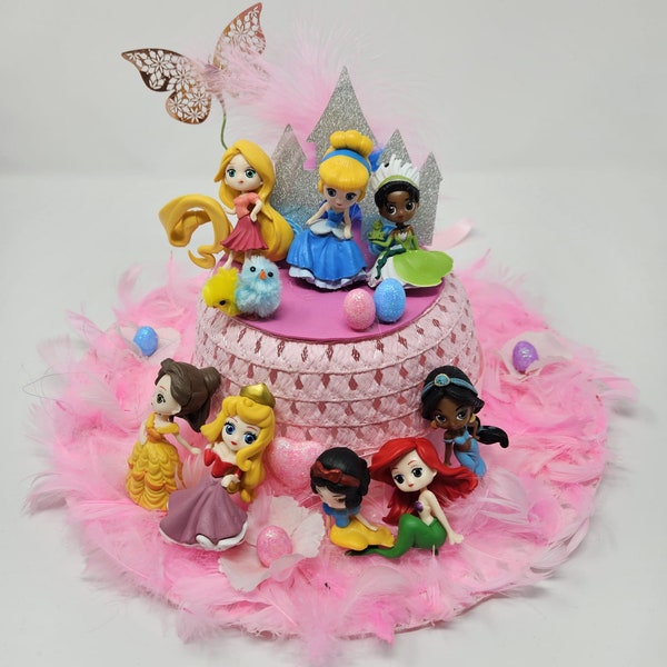 Handmade Magic Disney Princess Easter Bonnet Party Hat Flowers Fluffy Pink Girls Hat