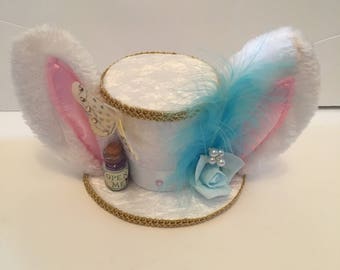 White Bunny Mini top hat Alice in wonderland Mad Hatter Hat