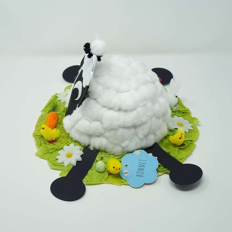 DIY Make Your Own Fluffy Sheep Easter Bonnet Easter Egg Hunt Parade Party Hat image 6