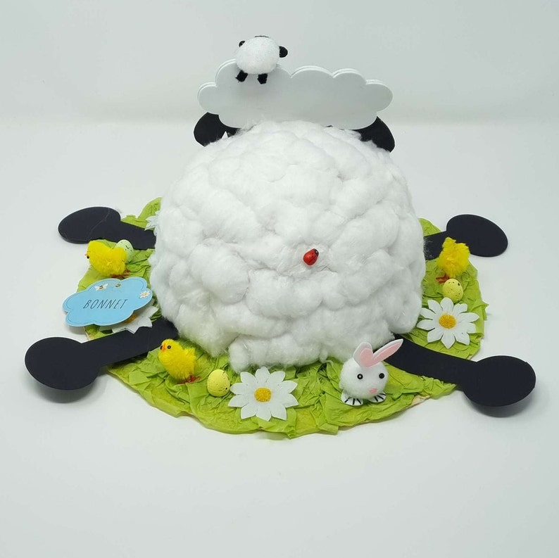 DIY Make Your Own Fluffy Sheep Easter Bonnet Easter Egg Hunt Parade Party Hat image 5