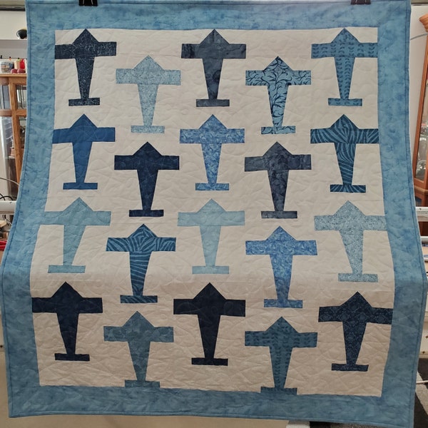 Print Airplane Pattern Bed Set Quilt