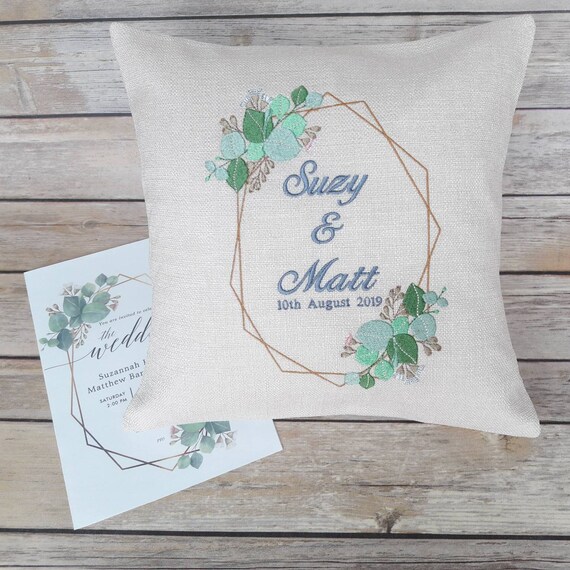 Wedding Invitation Design Embroidered Onto Cushion Etsy