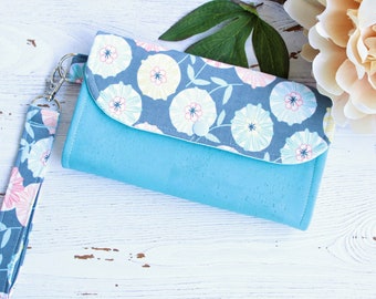Mint Circles Dots And Peonies Womens Zip Around Wallet And Phone Clutch Card Holder Organizer
