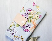 Lavender pink floral Womens wallet, Handmade fabric bifold wallet, cotton slim travel money wallet, card coin pouch