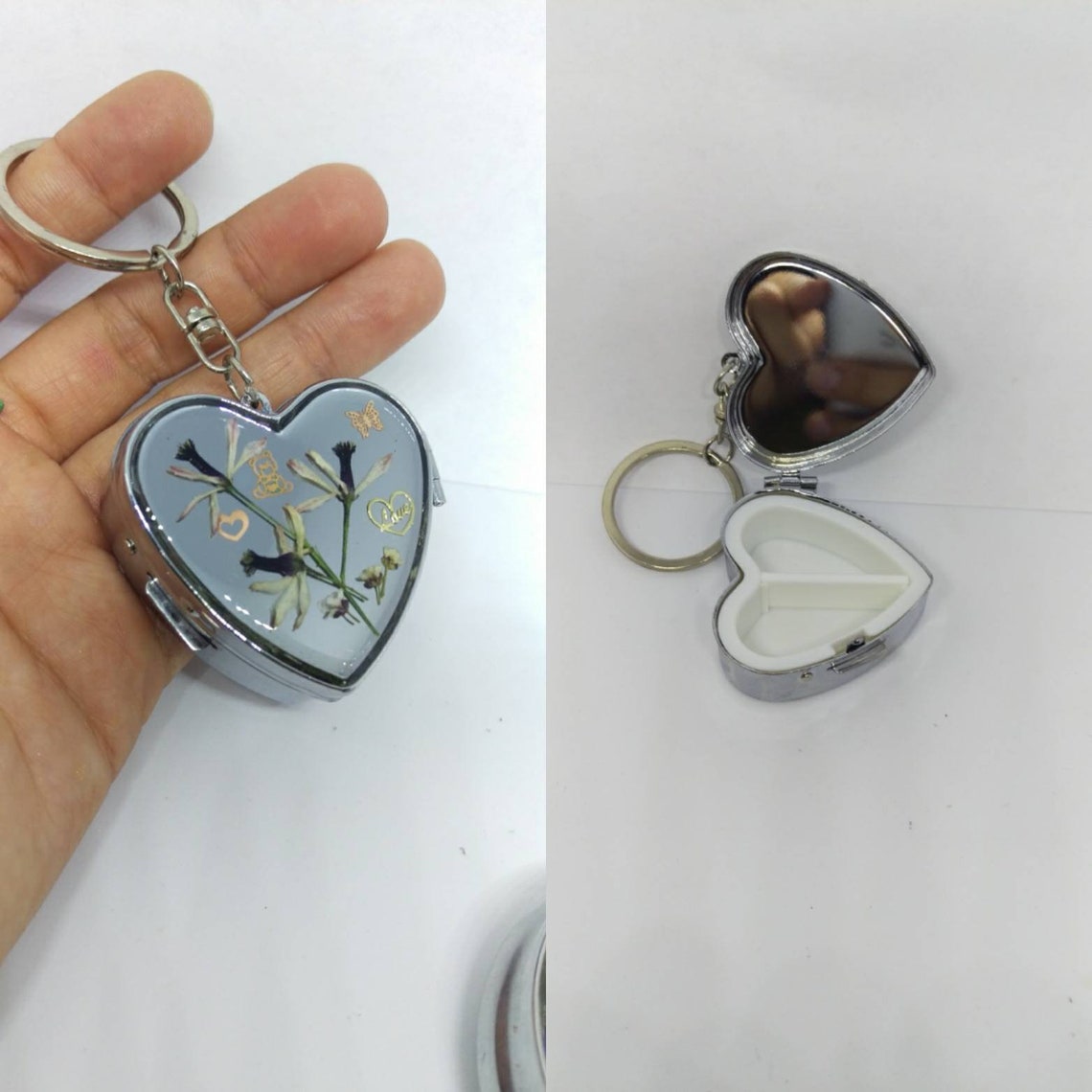 Pill box key chain pill heart shape key chain trinket box Etsy