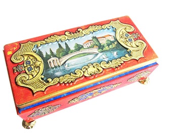 Vintage Footed Metal Tin Ornate Embossed Fricke & Nacke Design by