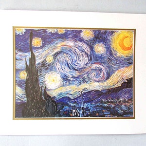 The Starry Night by Van Gogh Ivory and Gold Matted Art Print 16x20" Sealed FREE SH