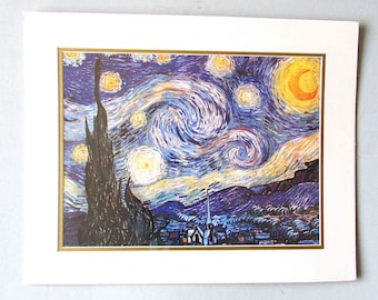 Van Gogh Starry Night Art Print, Ivory and Gold Matted 16x20"