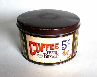 1980s Vintage Mr Coffee 5 Cents Can Collector Tin, General Store Distressed Chippy Farmhouse Decor 6 x 3 5/8"  FREE SH