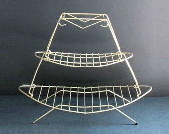 Mid Century Goldtone Metal, Three Level Rack, Stand, Plant Display 26.5x12.75x19.5" tall  FREE SH