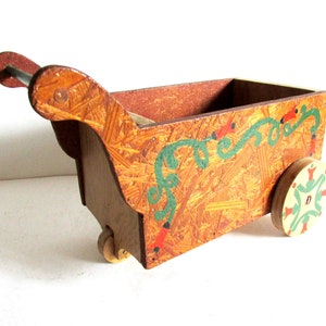 Rustic Wood Wagon 3 Wheeled Cart Hand Painted Vintage Folk Art 10x5.5x6.5" tall  FREE SH