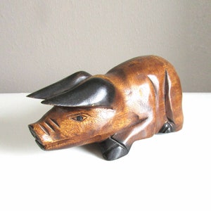 Hand Carved Wooden Pig Figure Rustic Country Decor 10x4.5x5 inches tall FREE SH