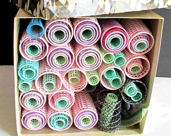Large Vintage Assortment of Ladies Hair Permanent Rods Curlers and picks FREE SH