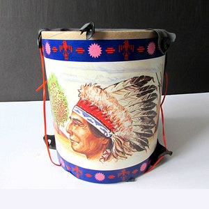 Old Souvenir Toy Drum Tom Tom Chief Teepee 6.5x7&quot; tall in need of repair FREE SH