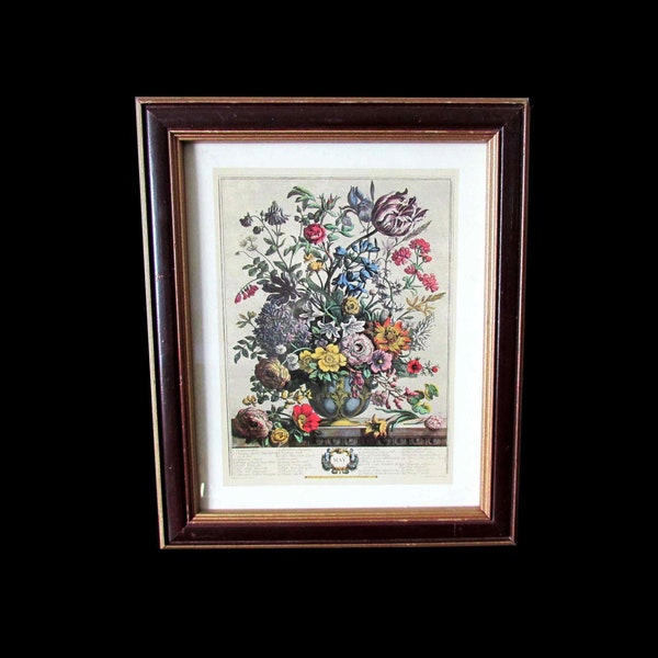 1970s MAY Print, Robert Furber's Twelve Months of Flowers Gilded Wood Frame 9.5x11.5 inches tall   FREE SH