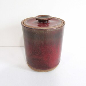 Lidded Pottery Canister Jar with Red and Brown Glaze 3 5/8 x 5 1/4 in tall FREE SH