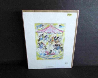 Signed Ted DeGrazia “Joy AND Music" Print, Carousel Horses, Native American Children 15x18.5" FREE SH