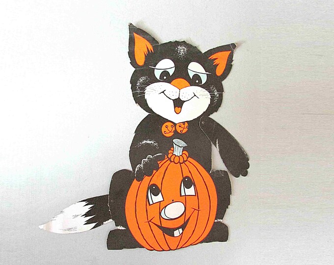 Vintage Halloween Black Cat Jack-o-lantern Pumpkin Die Cut Cardboard 18 ...