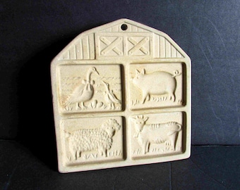 Pampered Chef Stoneware Cookie Stamp Mold, Farmyard Friends 5.5 x 5.75"  FREE SH