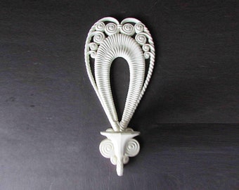 Vintage 1970s Burwood Wall Sconce Candle Holder, White Wicker Style 1278-1, Boho 17.5 inches tall FREE SH
