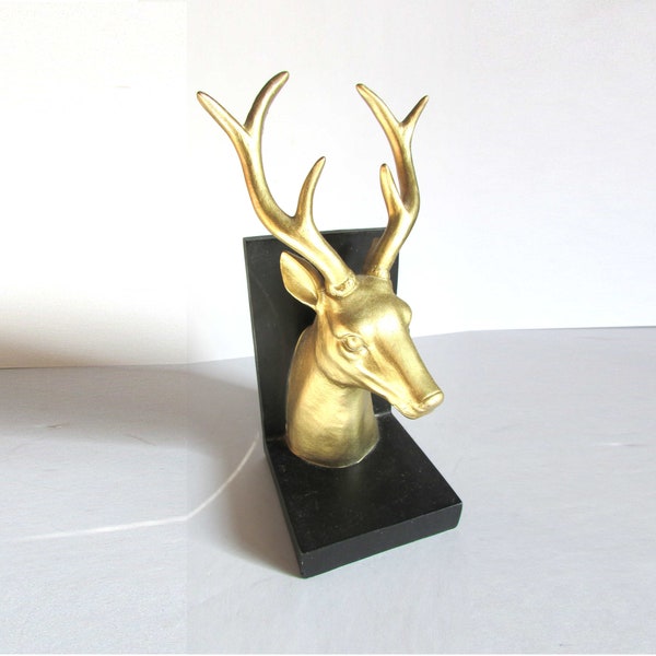 Deer Buck with Antlers, Single Book End, Gold and Black 4x5x10.5 tall  FREE SH