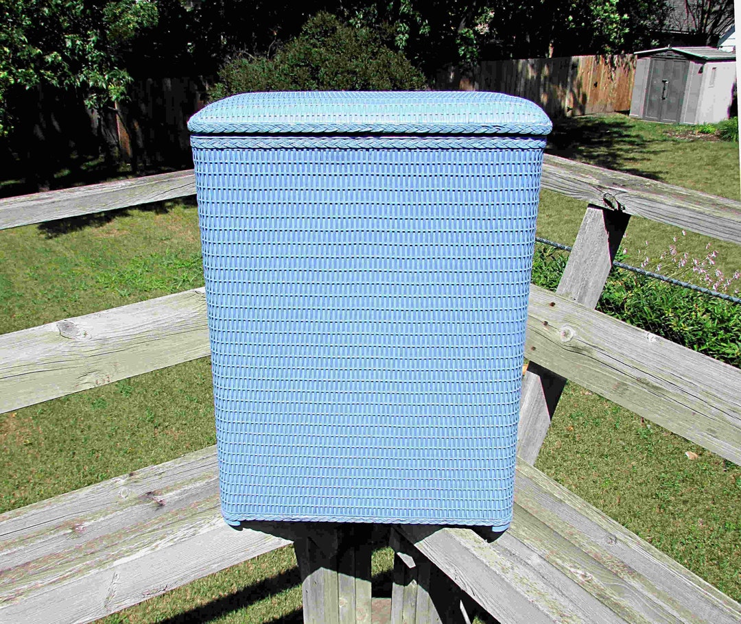 Vintage Woven Clothes Hamper With Wood Frame Lid and Base 20x12x27 Tall