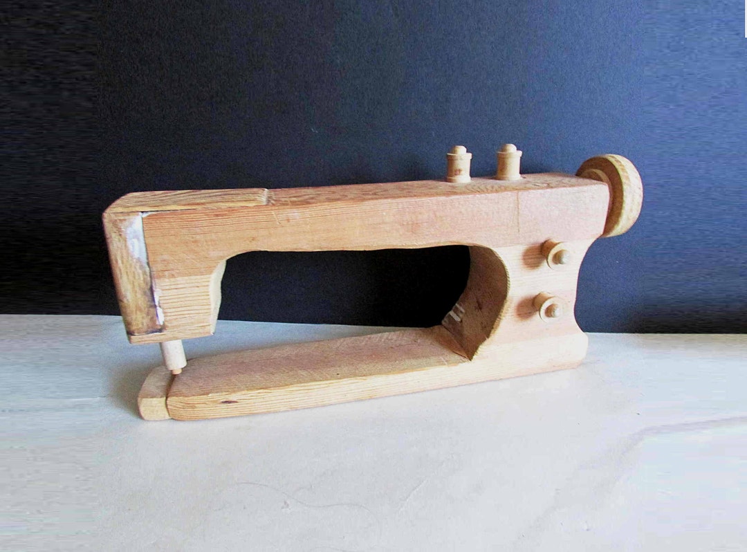 Vintage Childs Wood Toy Sewing Machine Hand Made Primitive Display 14x2