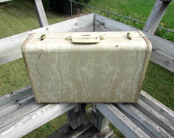 1950s SAMSONITE 21" Hard Side Suitcase Marble Beige 4521 photo prop, storage, stacking FREE SH