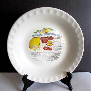 1980s Lemon Meringue Recipe Pie Plate Stoneware 1.5x9.5&quot; across  FREE SH