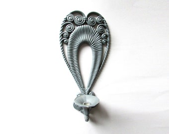 Vintage 1970s Burwood Wall Sconce Candle Holder, Boho Blue Wicker Style 1278-1, 17.5 inches tall FREE SH