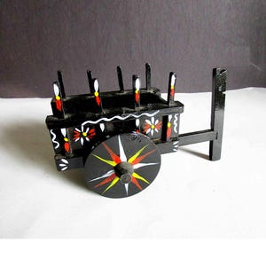 Vintage Wood Handmade Folk Art Bulls Bullocks Oxen Cart / Pulling Wagon, wooden folk art western decor fiesta  FREE SH