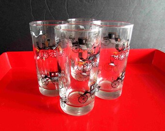 Set of 4, Vintage Libbey Curio Glass Tumblers, Carriage Pattern Mid Century Barware 2.75 x 5.5" FREE SH