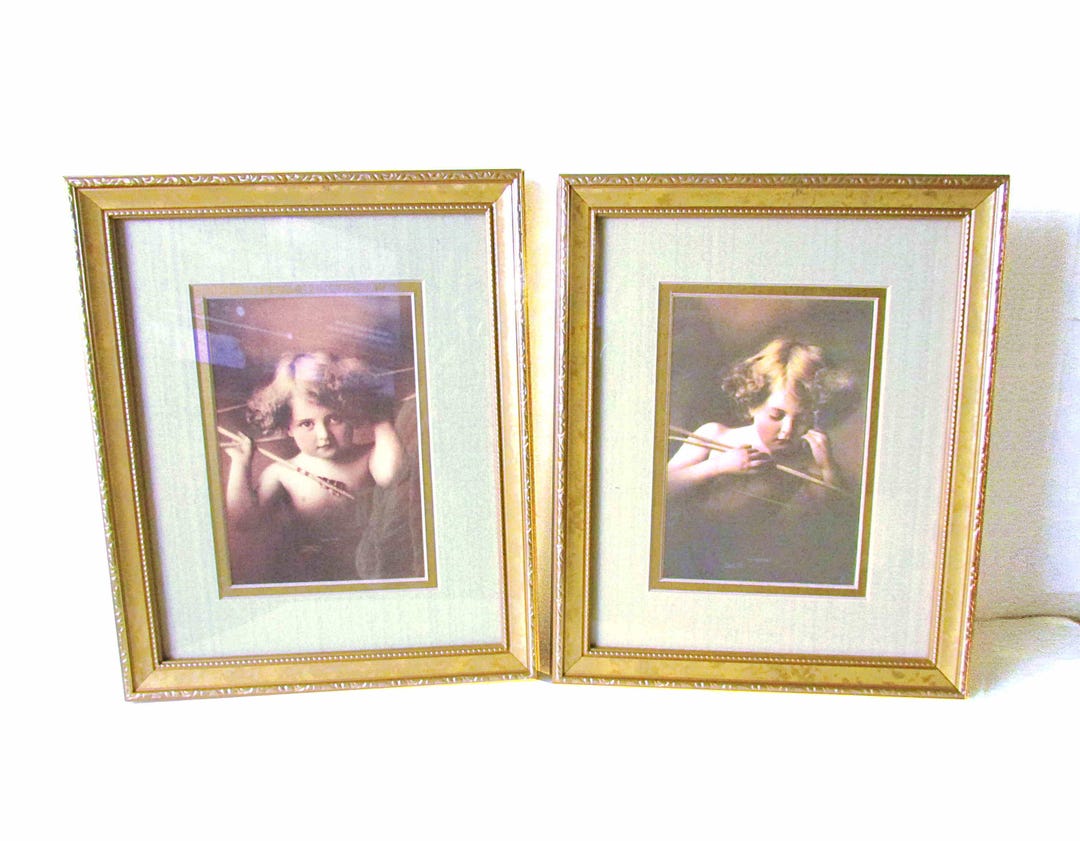 Vintage Cupid Awake and Asleep Wood Framed Photographs, Taber Prang Art ...