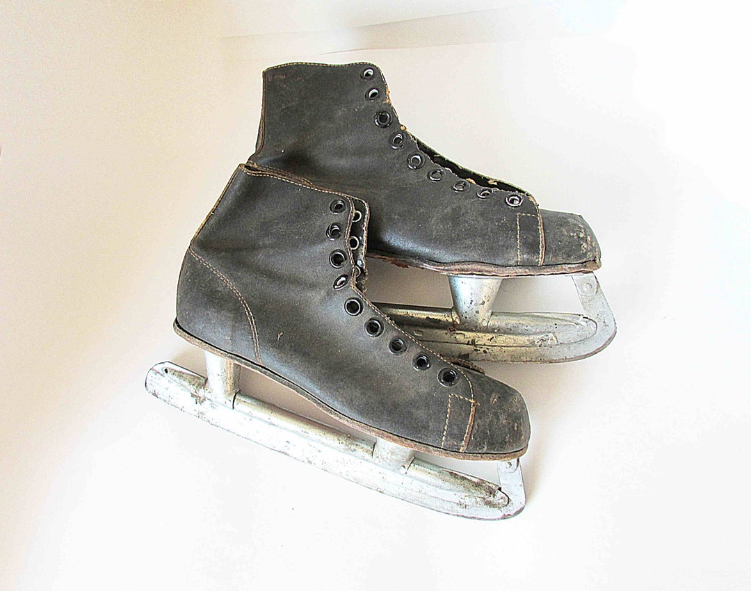 Vintage Pair Black Leather Ice Skates With Canadian Champion Etsy