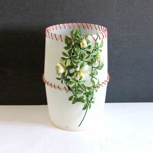 1950s Kitsch Handmade Decorated Floral Plastic Waste Basket 7.5x12.5 inches tall FREE SH