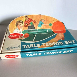 Vintage Sportcraft Official Table Tennis Set w/ 4 Paddles, 2 Net Clamps, Ping Pong Balls and Net (no holes) FREE SH