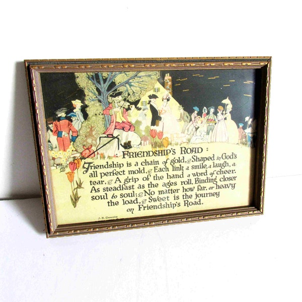 1930s Buzza Motto Mpls MN Print, Friendship's Road, with Original Antique Wood Frame 7.5 x 5.5 inches tall FREE SH