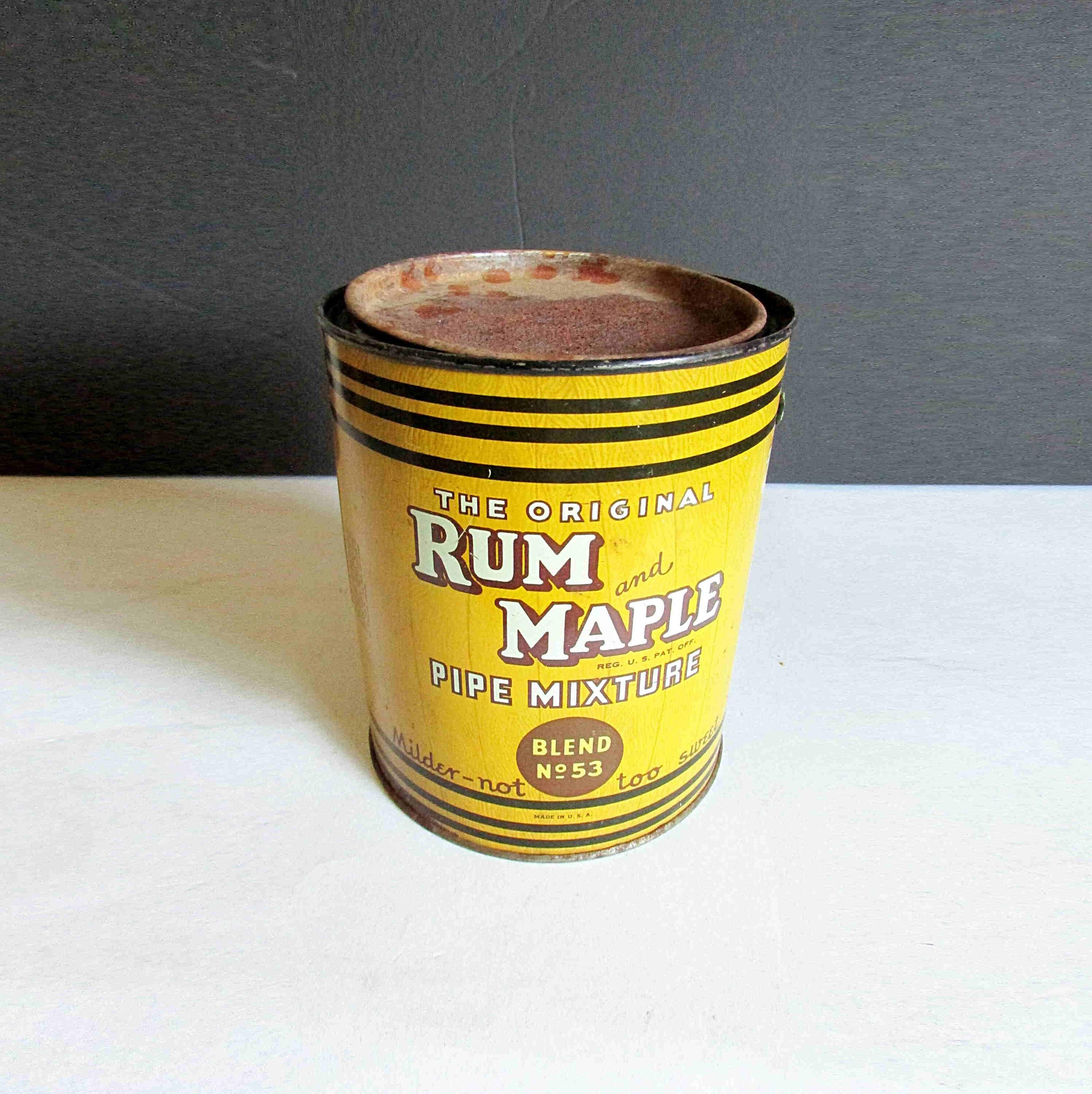 Vintage Original Rum and Maple Pipe Mix No 53 Tobacco Canister Tin 16 Oz. 5  X 6 Inches Tall FREE SH